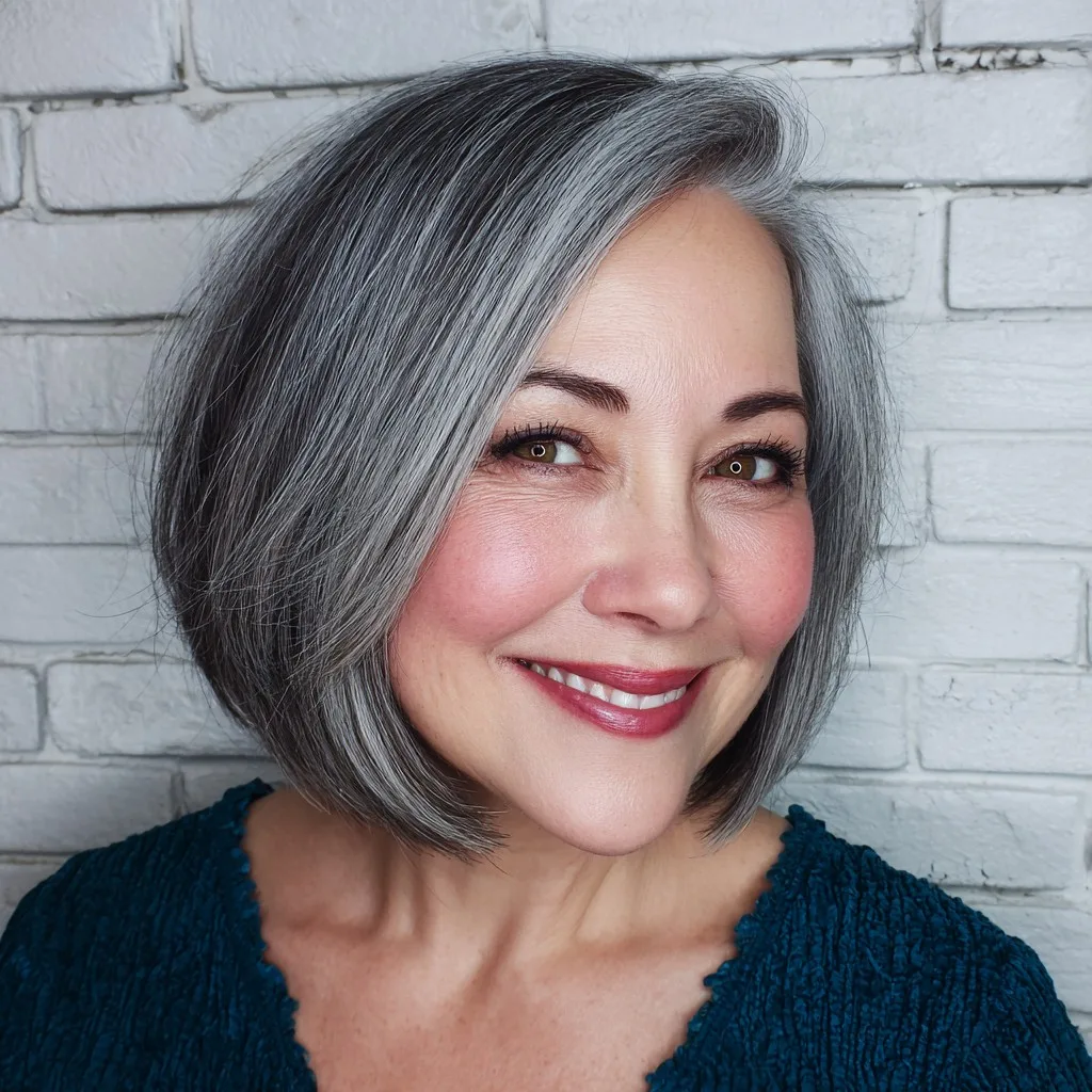 Chic Angled Bob with Silver Undertones