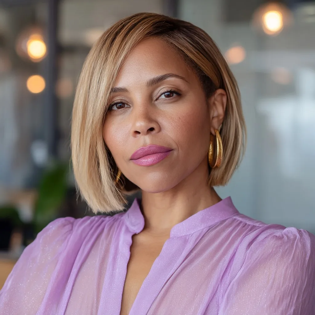 Chic Asymmetrical Lob with Golden Tones