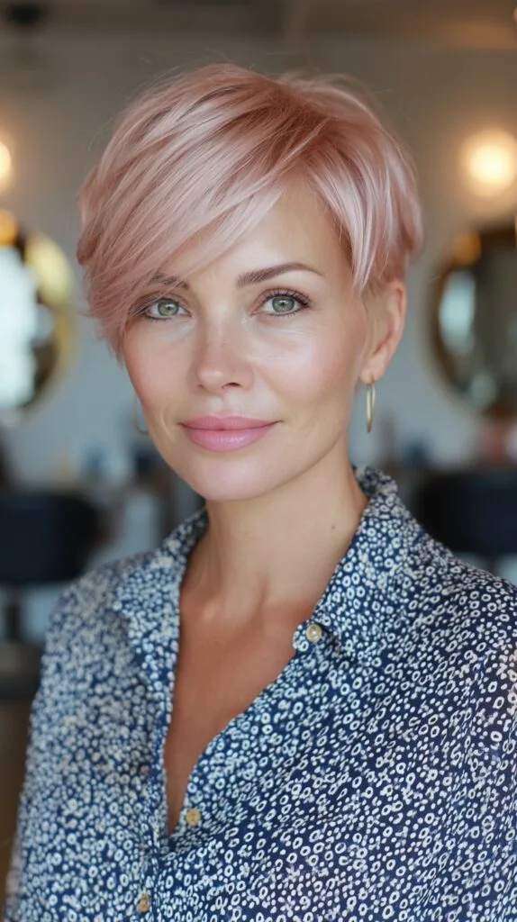 Chic Asymmetrical Rose Gold Pixie with Subtle Layers