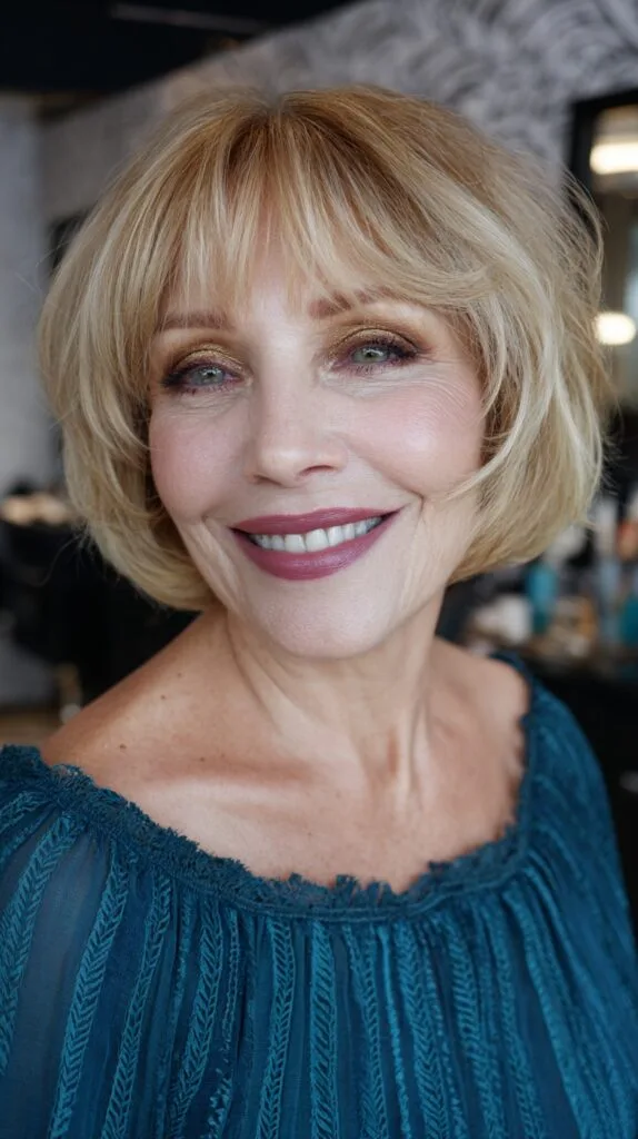 Chic Blonde Bob with Textured Fringe