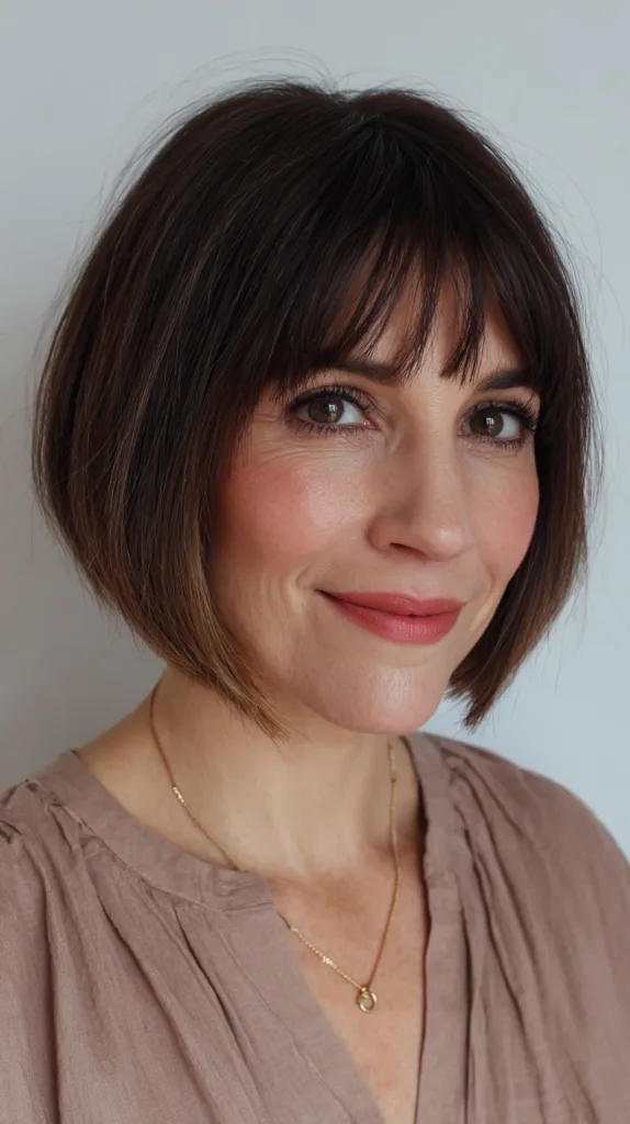 Chic Brown Bob with Soft Bangs