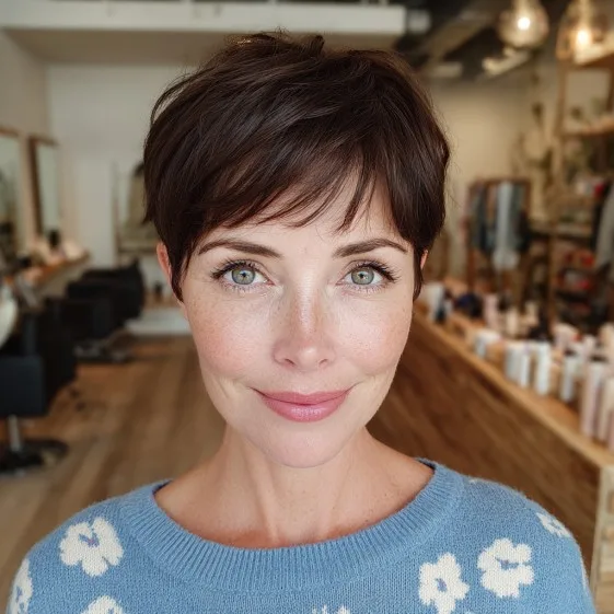 Chic Brunette Pixie with Soft Textured Layers
