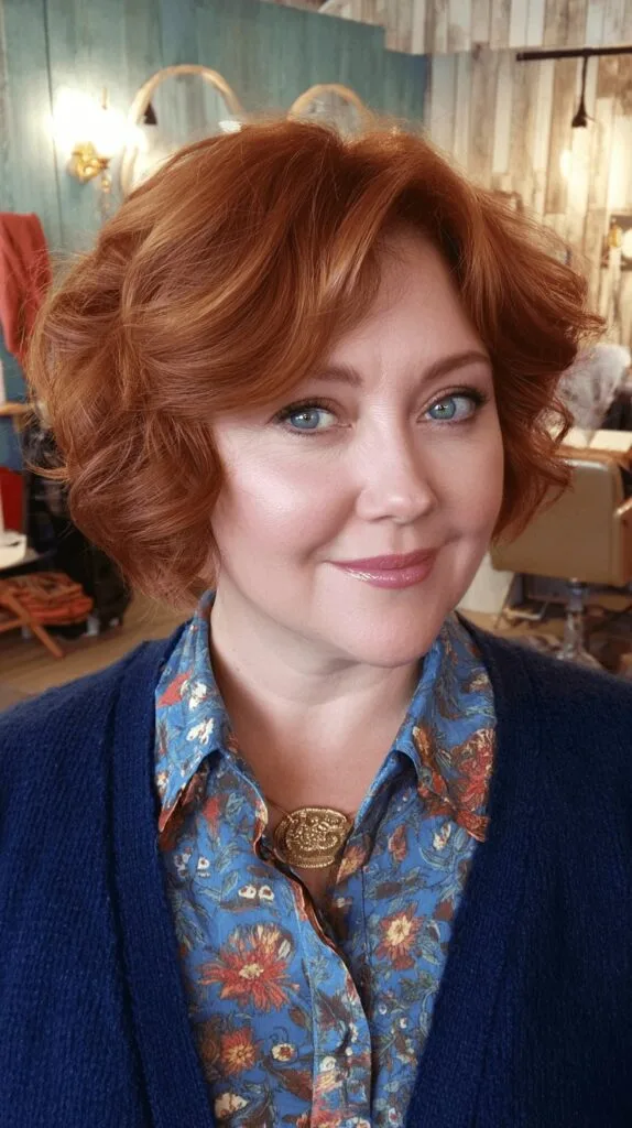 Chic Curly Copper Bob with Effortless Volume