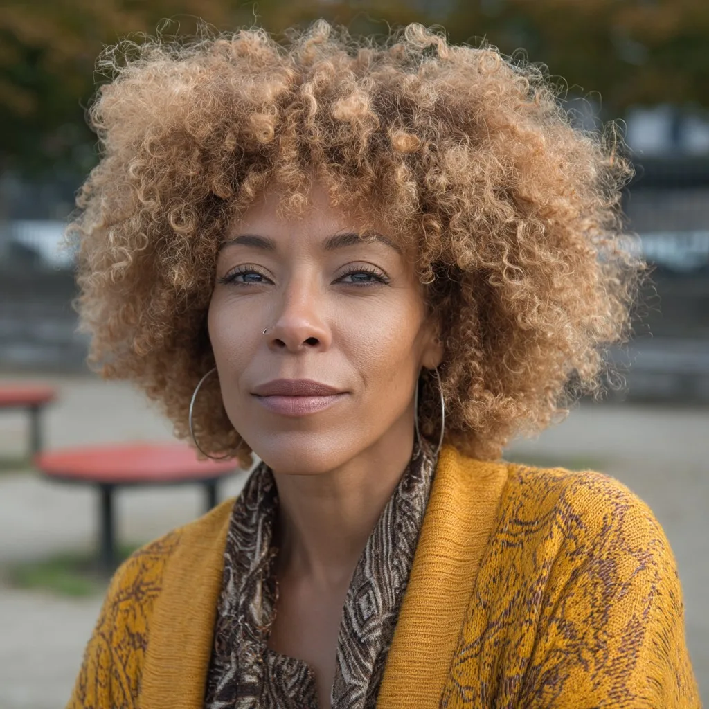 Chic Curly Cut with Warm Blonde Tones