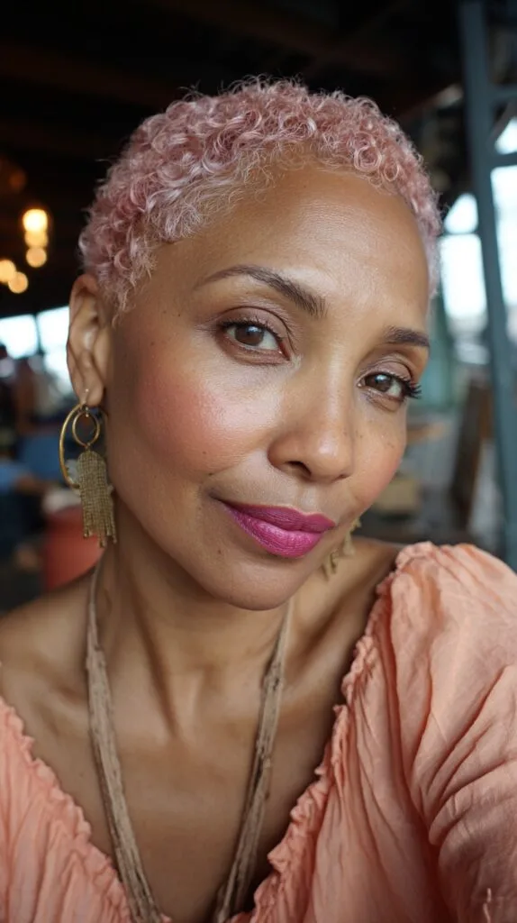 Chic Curly Rose Gold Pixie Cut