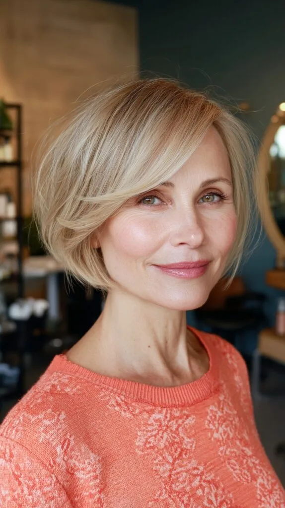 Chic Feathered Blonde Bob with Soft Highlights