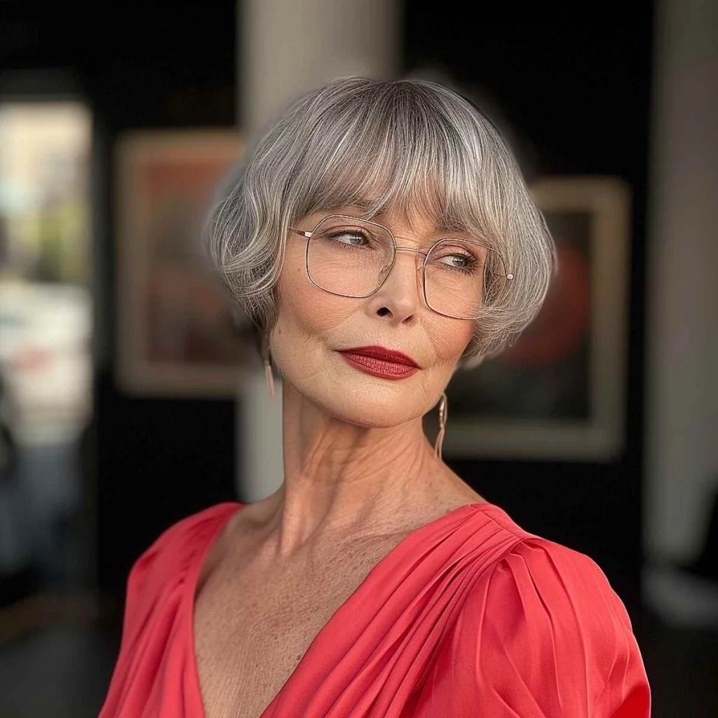 Chic French bob with bangs for older women