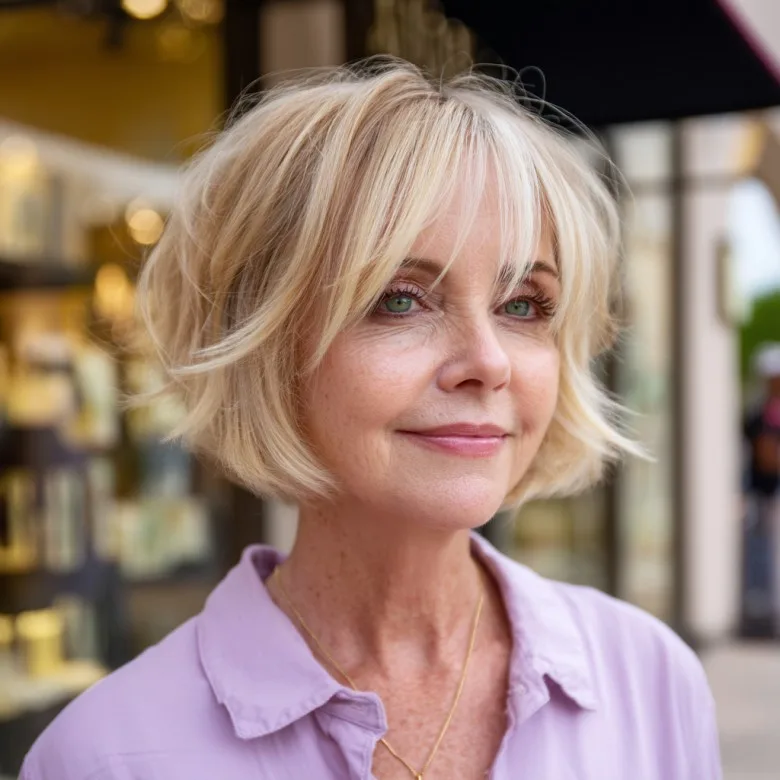 Chic Layered Bob with Soft Bangs for Timeless Elegance