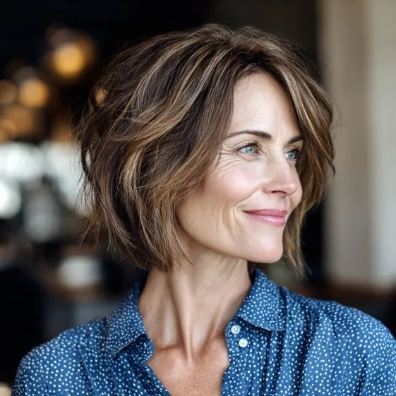 Chic Layered Bob with Soft Highlights