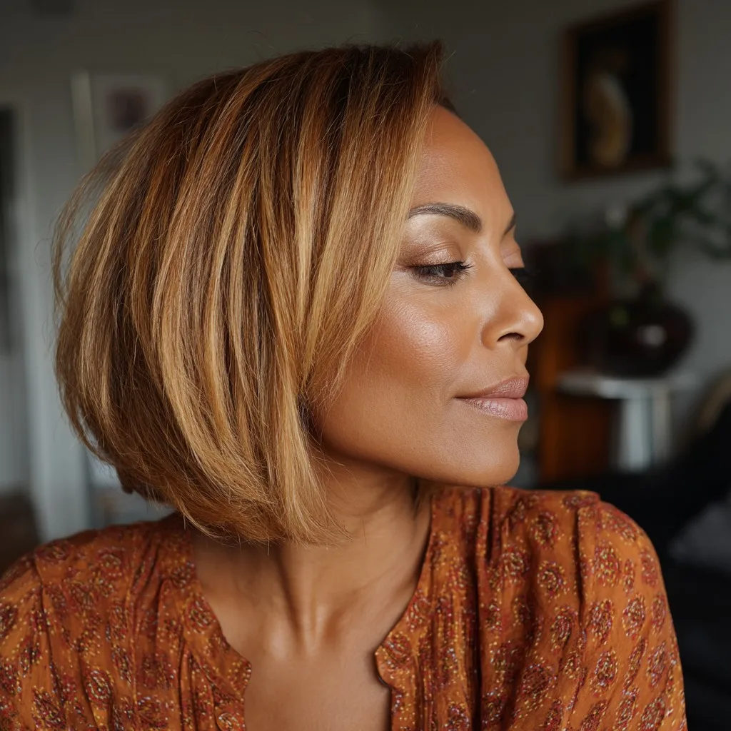 Chic Layered Bob with Warm Blonde Tones