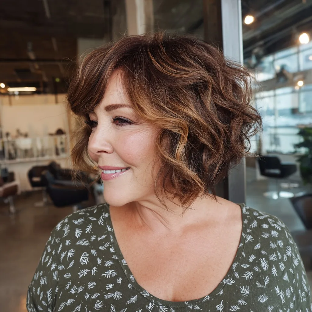 Chic Layered Curly Bob with Highlights
