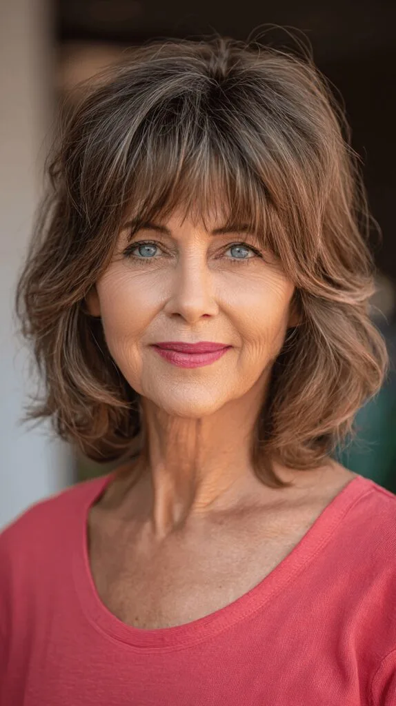 Chic Layered Lob with Textured Curtain Bangs
