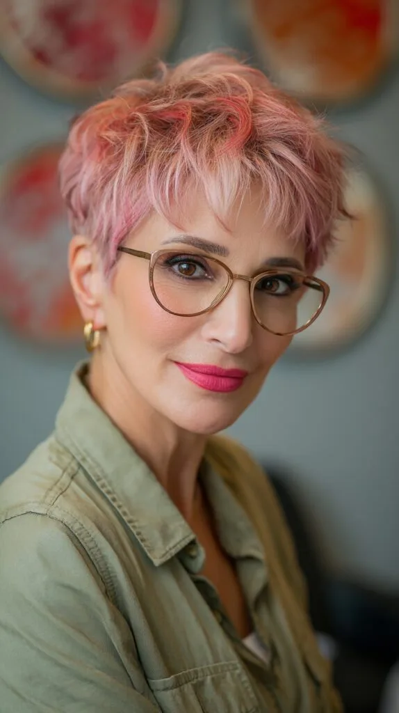 Chic Layered Rose Gold Pixie with Soft Texture