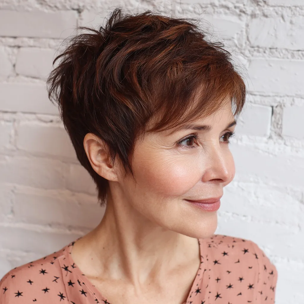 Chic Layered Stacked Pixie with Warm Undertones