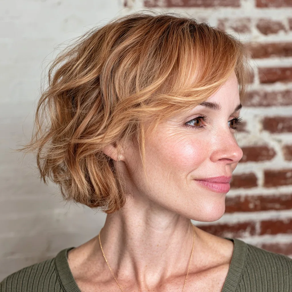Chic Light Brown Wavy Bob with Subtle Layers