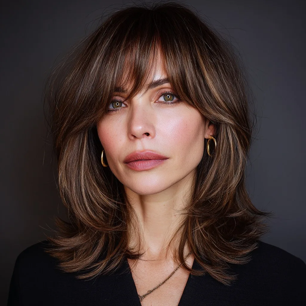 Chic Medium-Length Cut with Soft Wispy Bangs