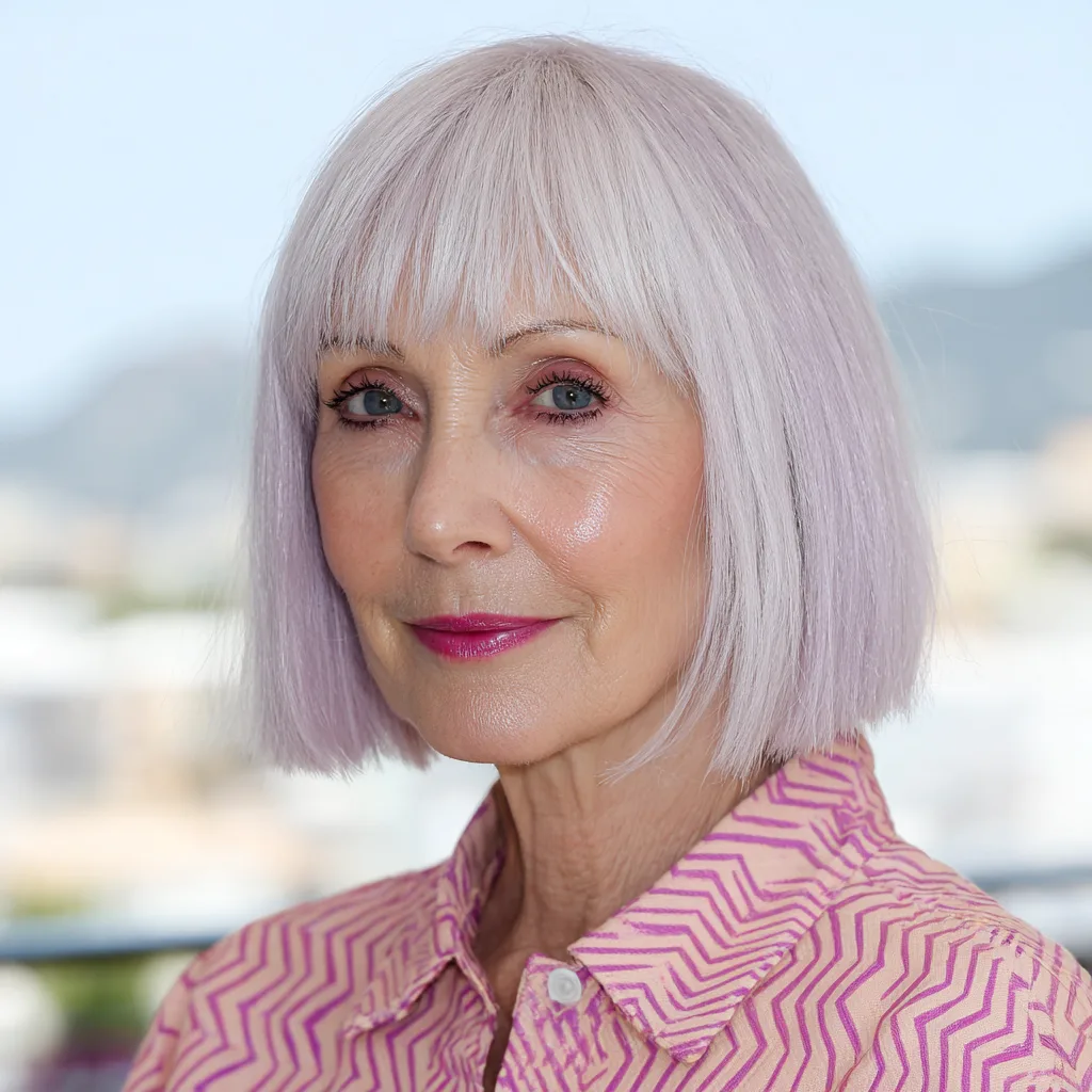 Chic Pastel Lavender Jaw-Length Bob with Blunt Bangs