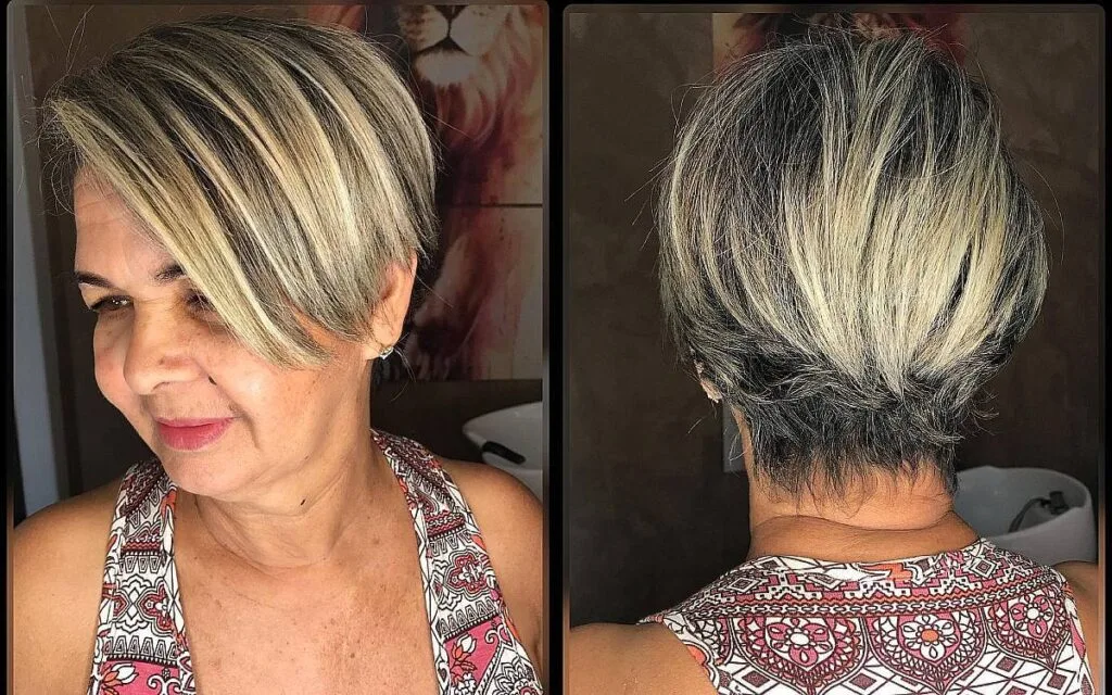 Chic Pixie Bob with Long Side Bangs on Straight Hair for Women Over Fifty