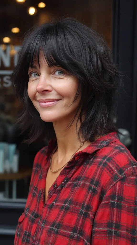 Chic Raven-Black Textured Bob with Light Waves