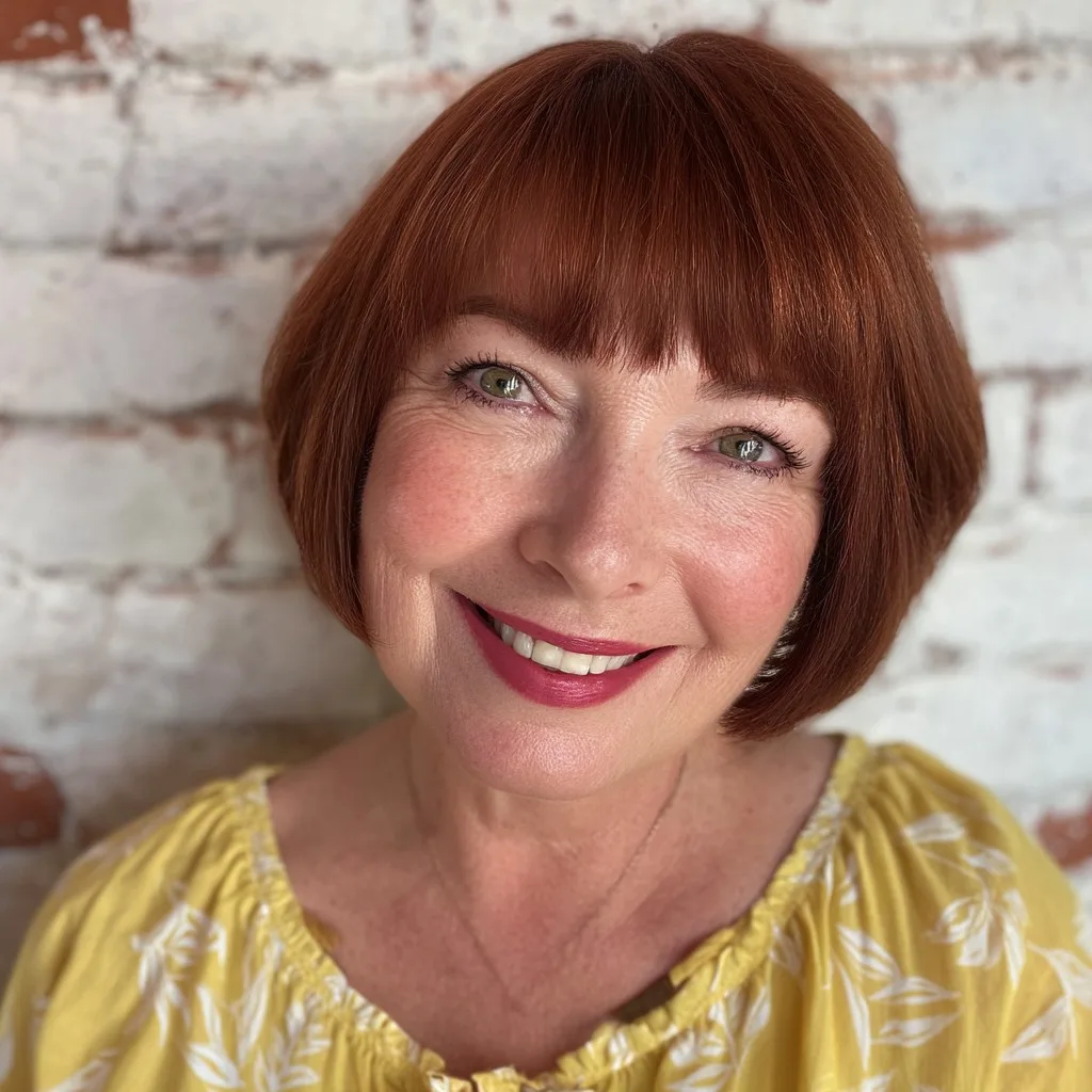 Chic Reddish Brown Bob with Subtle Fringed Bangs