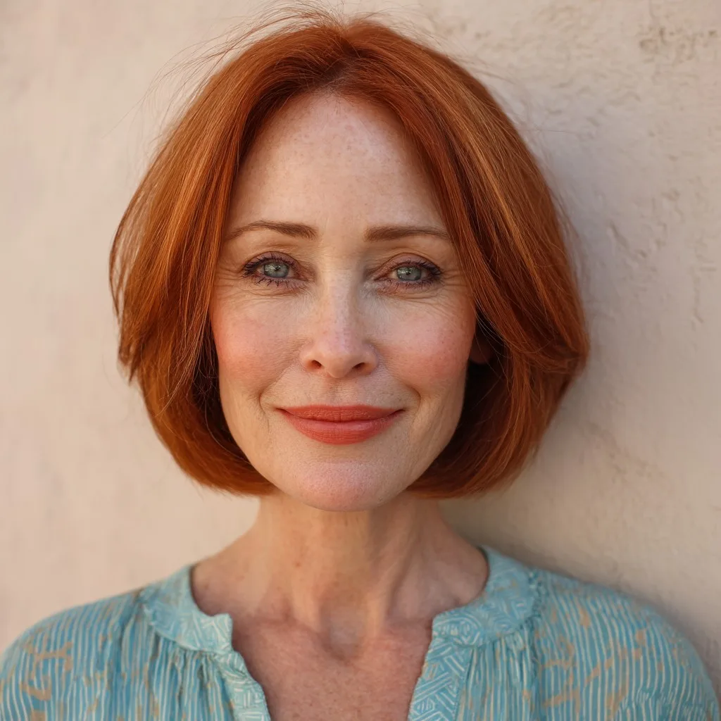 Chic Reddish Brown Layered Bob with Subtle Highlights