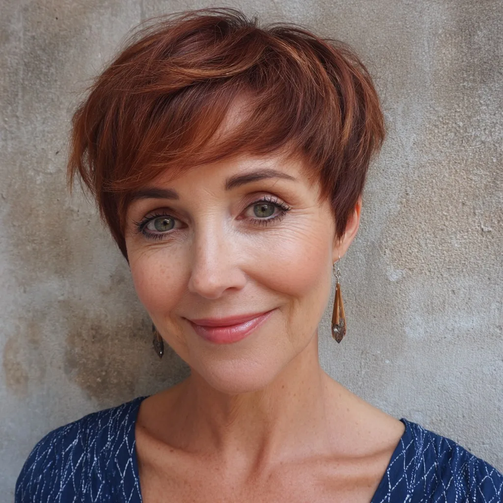 Chic Reddish Brown Short Pixie with Textured Layers