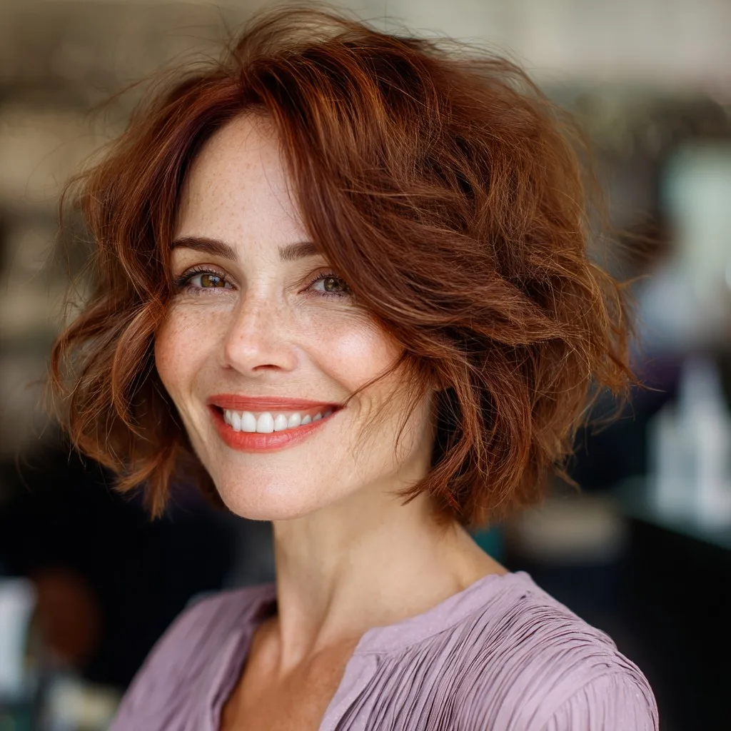 Chic Reddish Brown Textured Bob with Soft Volume