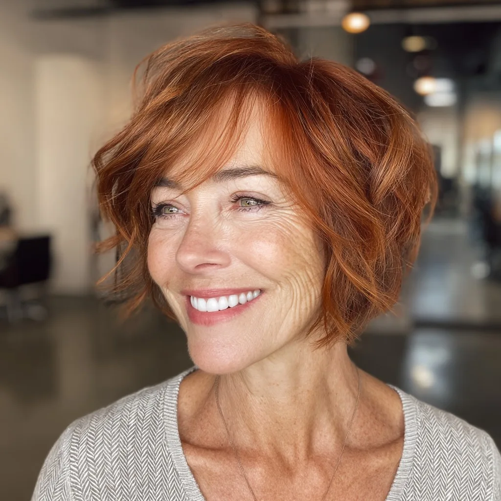 Chic Reddish Brown Textured Layered Bob