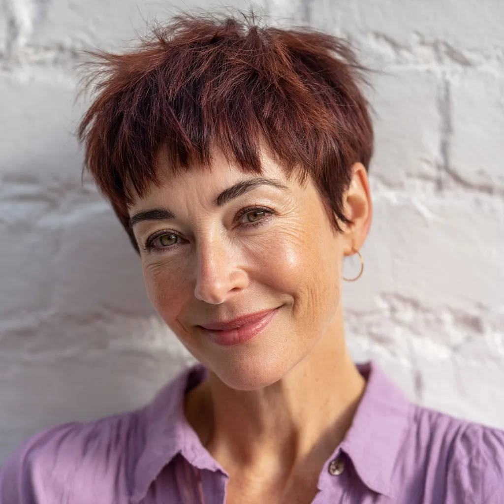 Chic Reddish Brown Textured Pixie Cut
