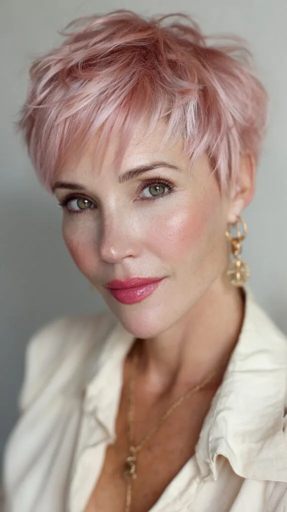 Chic Rose Gold Pixie with Fluffy Texture