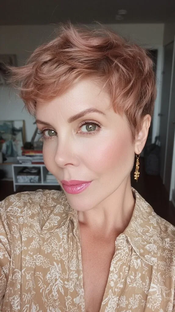 Chic Rose Gold Pixie with Playful Texture