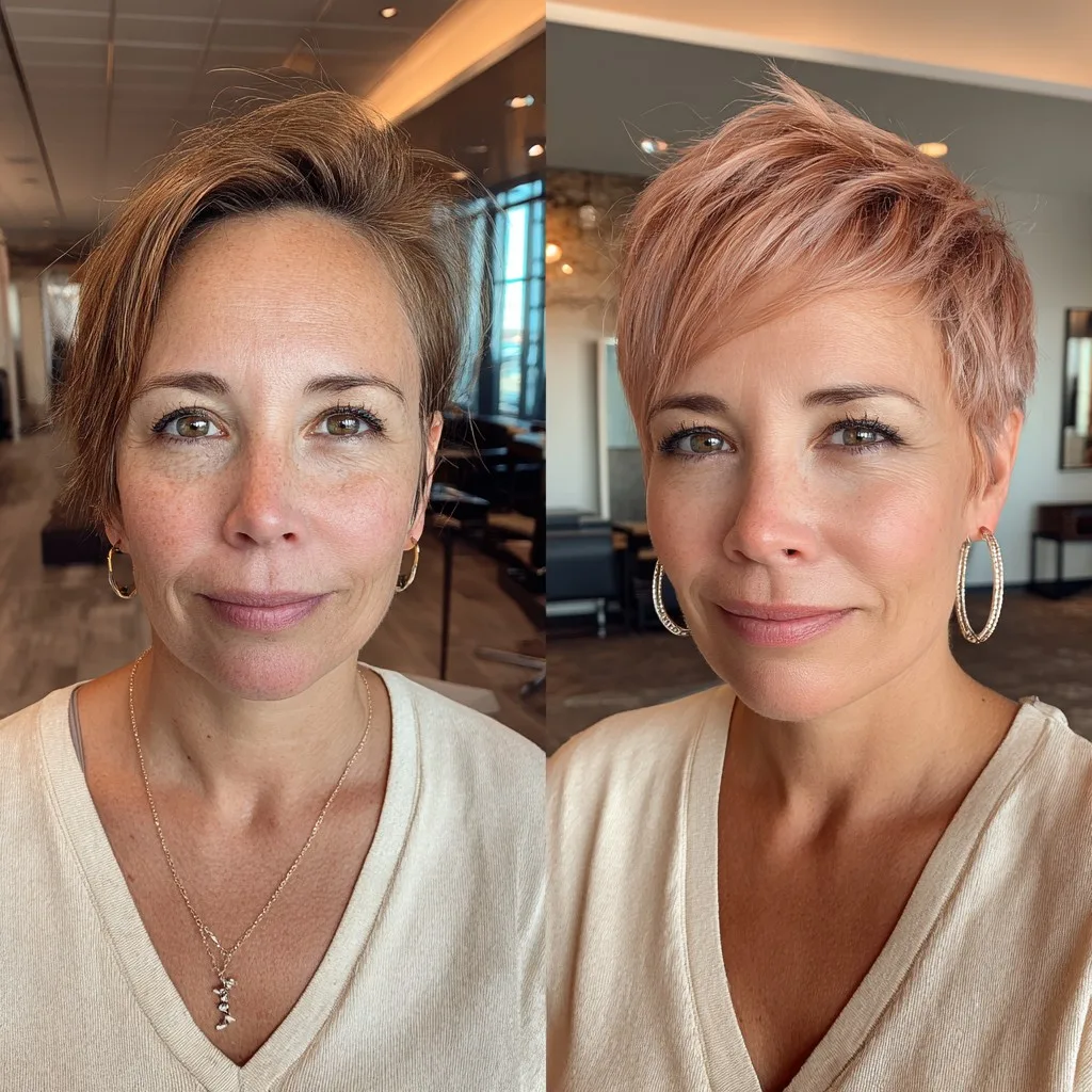 Chic Rose Gold Pixie with Textured Crown and Subtle Layers