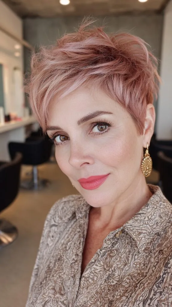 Chic Rose Gold Textured Pixie with Edgy Layers