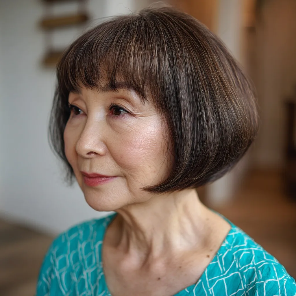 Chic Rounded Bob with Bangs for Mature Elegance