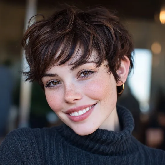 Chic Short Brunette Pixie with Textured Layers