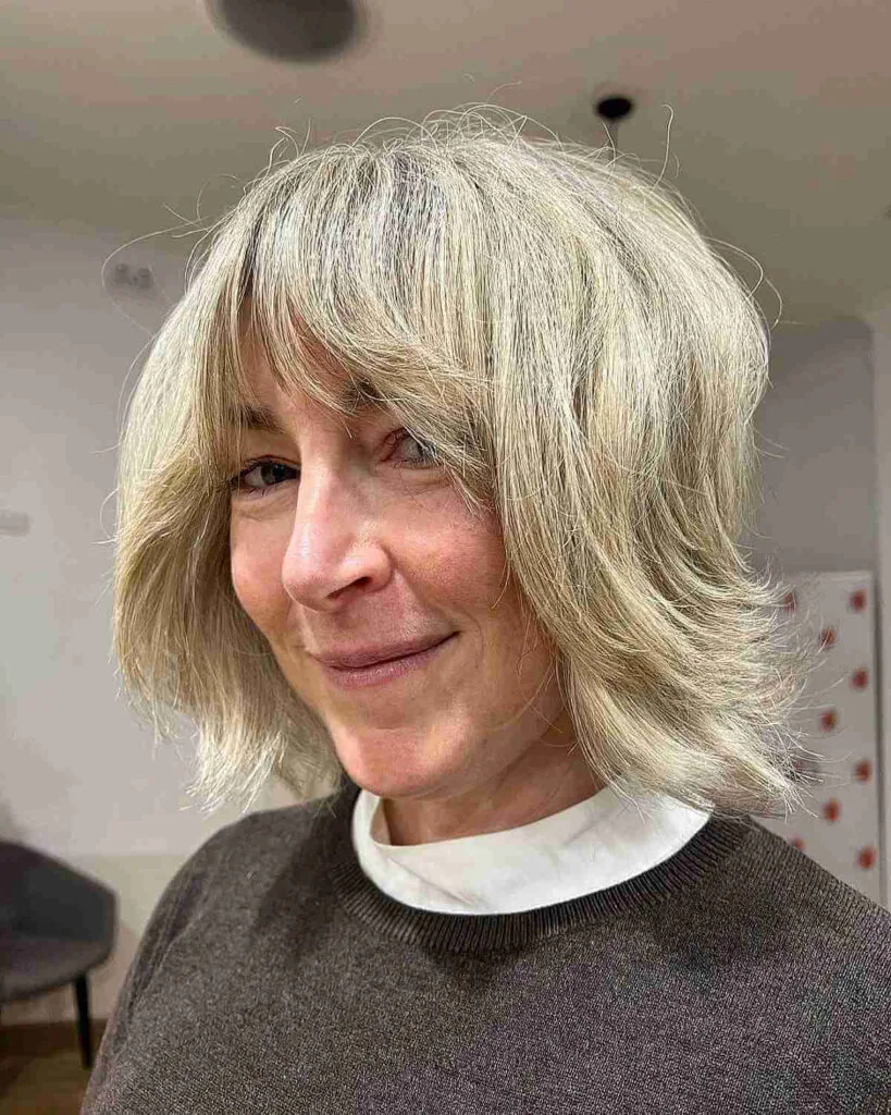 Chic Short Fluffy Hair with Bangs for Women Over 50