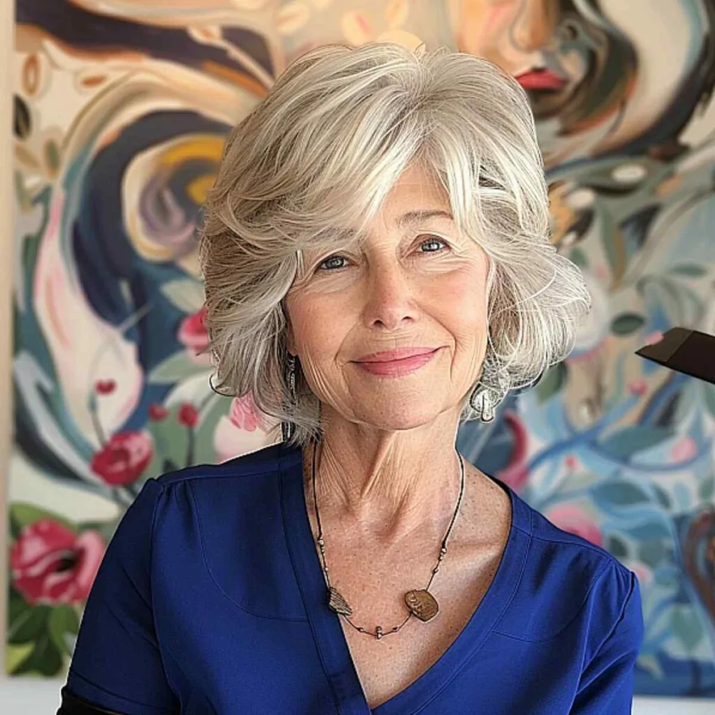 Chic Short Hair with Side-Swept Bangs for those in their seventies
