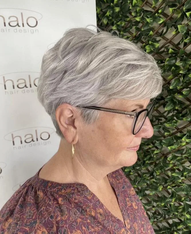 Chic Short Silver Textured Pixie with Soft Layers