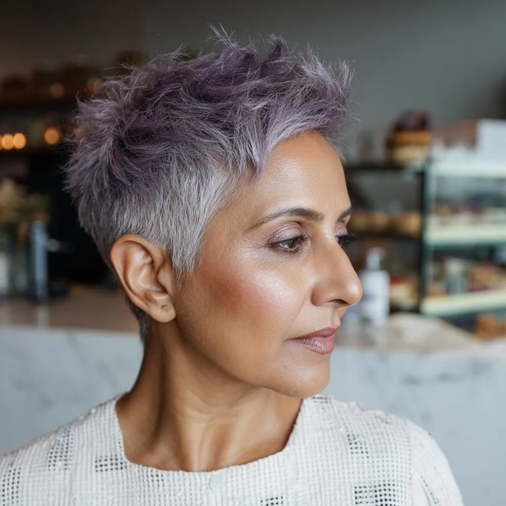 Chic Short Spiky Cut with Soft Lavender Highlights