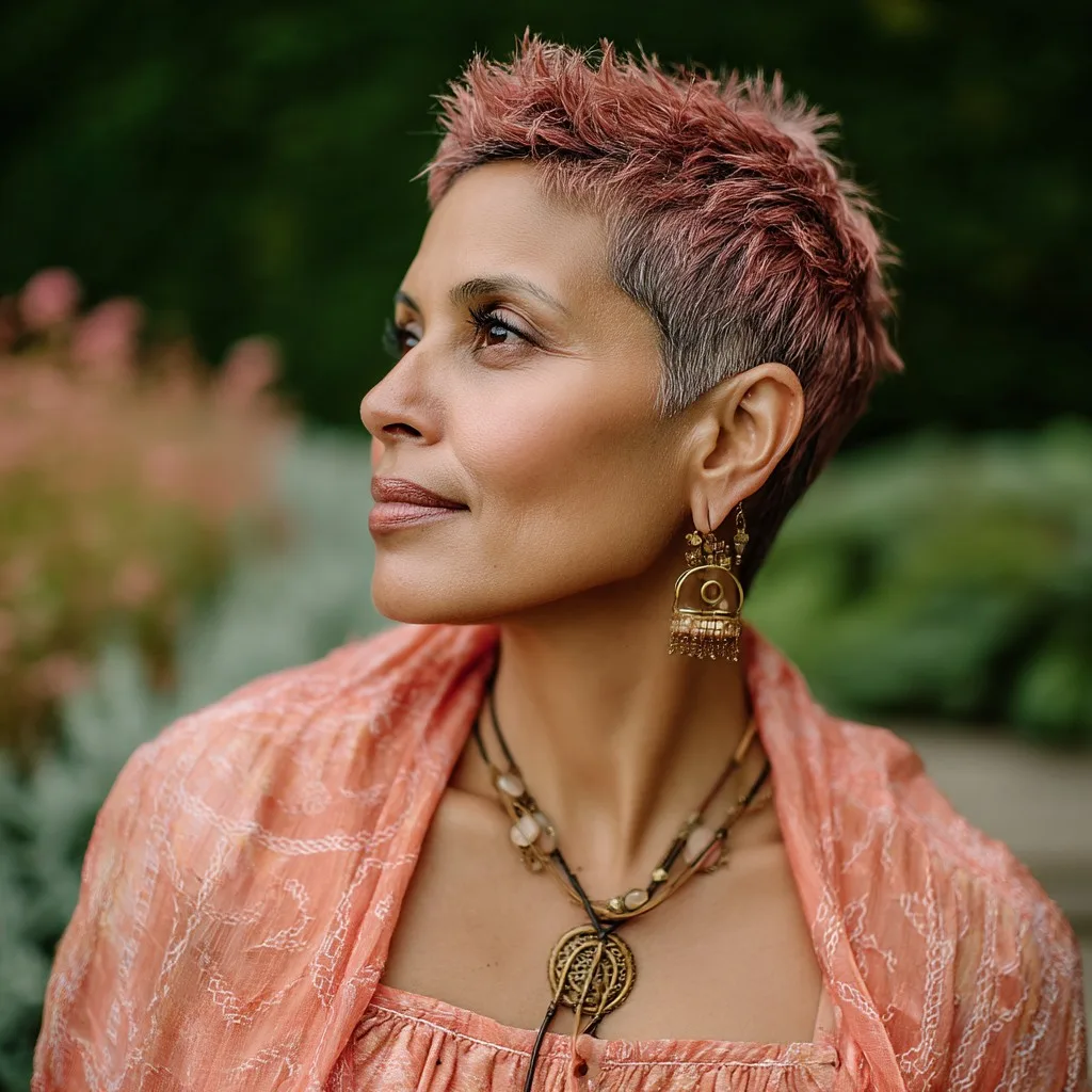 Chic Short Spiky Cut with Subtle Pink Undertones