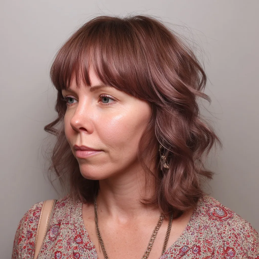 Chic Shoulder-Length Haircut with Soft Bangs