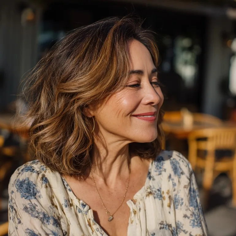 Chic Shoulder-Length Textured Waves with Subtle Highlights