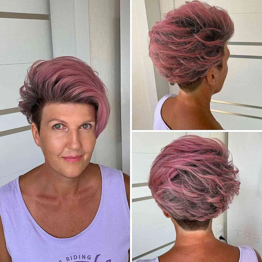 Chic Side-Swept Pixie with a Shaved Side for Mature Women