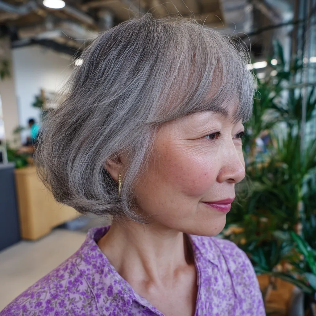 Chic Silver Bob with Soft Bangs