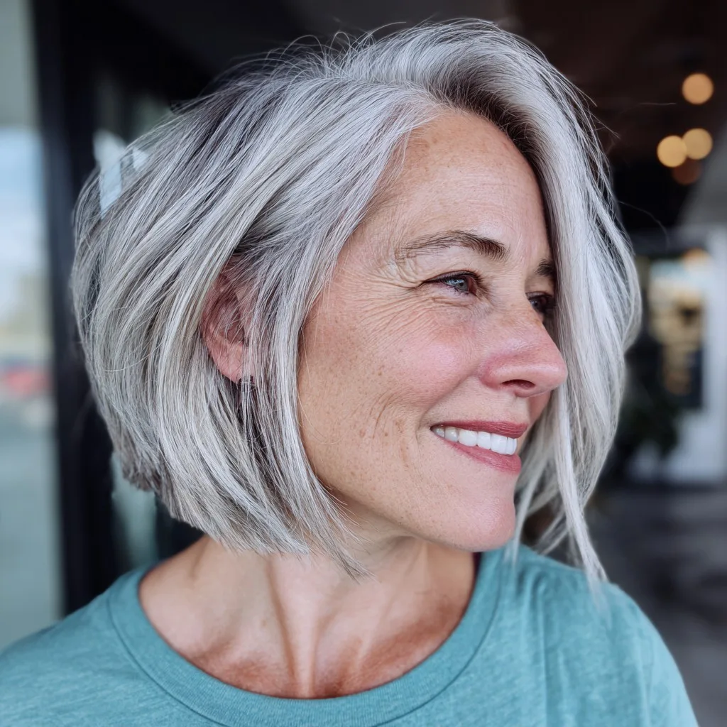 Chic Silver Inverted Bob with Subtle Layers