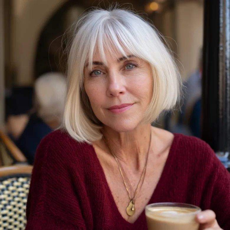 Chic Silver Layered Bob with Subtle Bangs