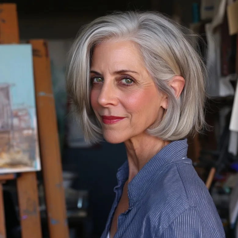 Chic Silver Layered Bob with Subtle Movement