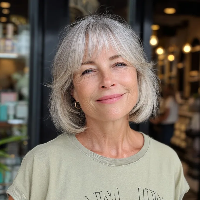 Chic Soft Blunt Bob with Feathered Bangs