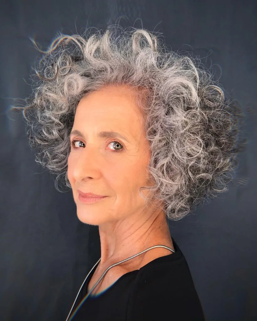 Chic Soft Curly Bob with Silver Highlights