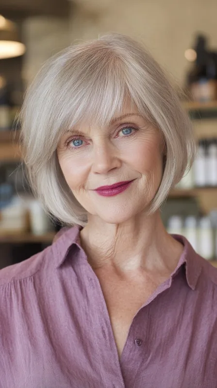 Chic Soft Gray Bob with Subtle Bangs